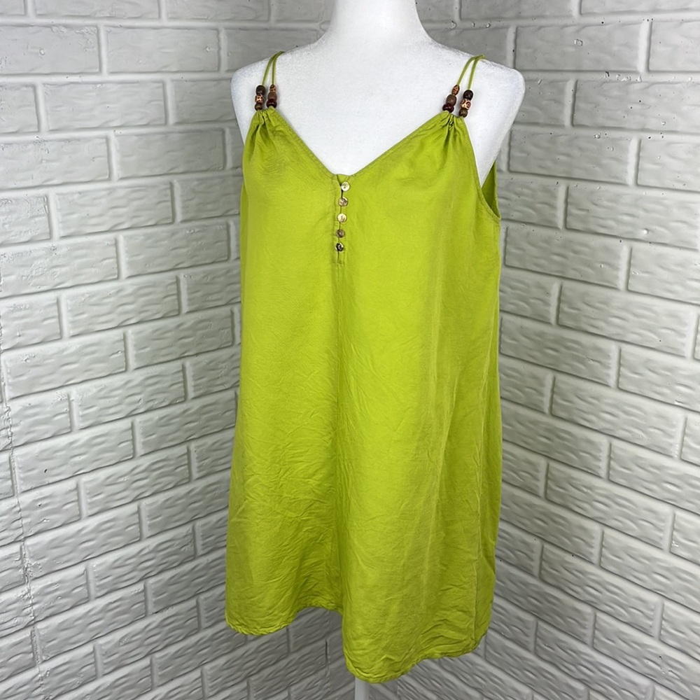 FOR THE REPUBLIC LINEN RAYON TANK TOP TUNIC WITH BEADS LIME GREEN SIZE MEDIUM - Picture 3 of 11